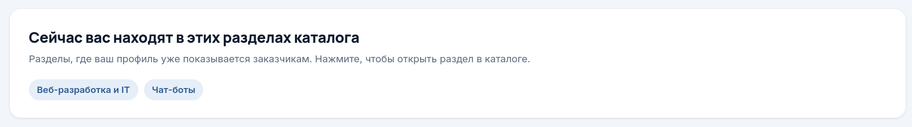 Блок «Сейчас вас находят в этих разделах каталога» со списком разделов