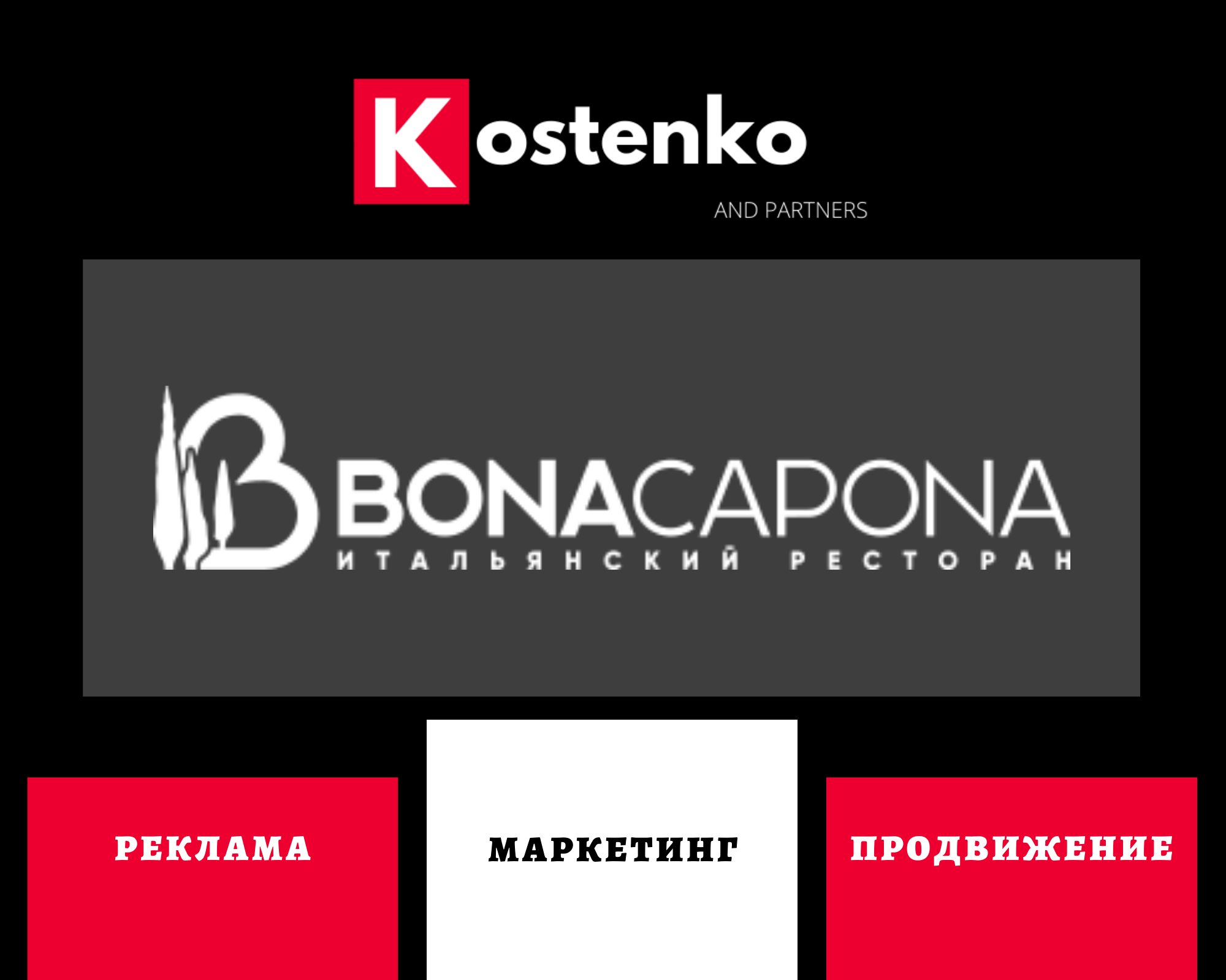 Клиент: Сеть ресторанов итальянской кухни «BONA CAPONA» - Фрилансер ИП  Костенко Максим Александрович (Костенко и Партнёры) mac110