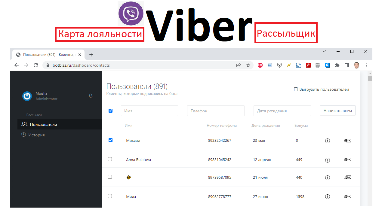 Карты лояльности — рассылка бизнес-сообщений в Viber на Laravel 