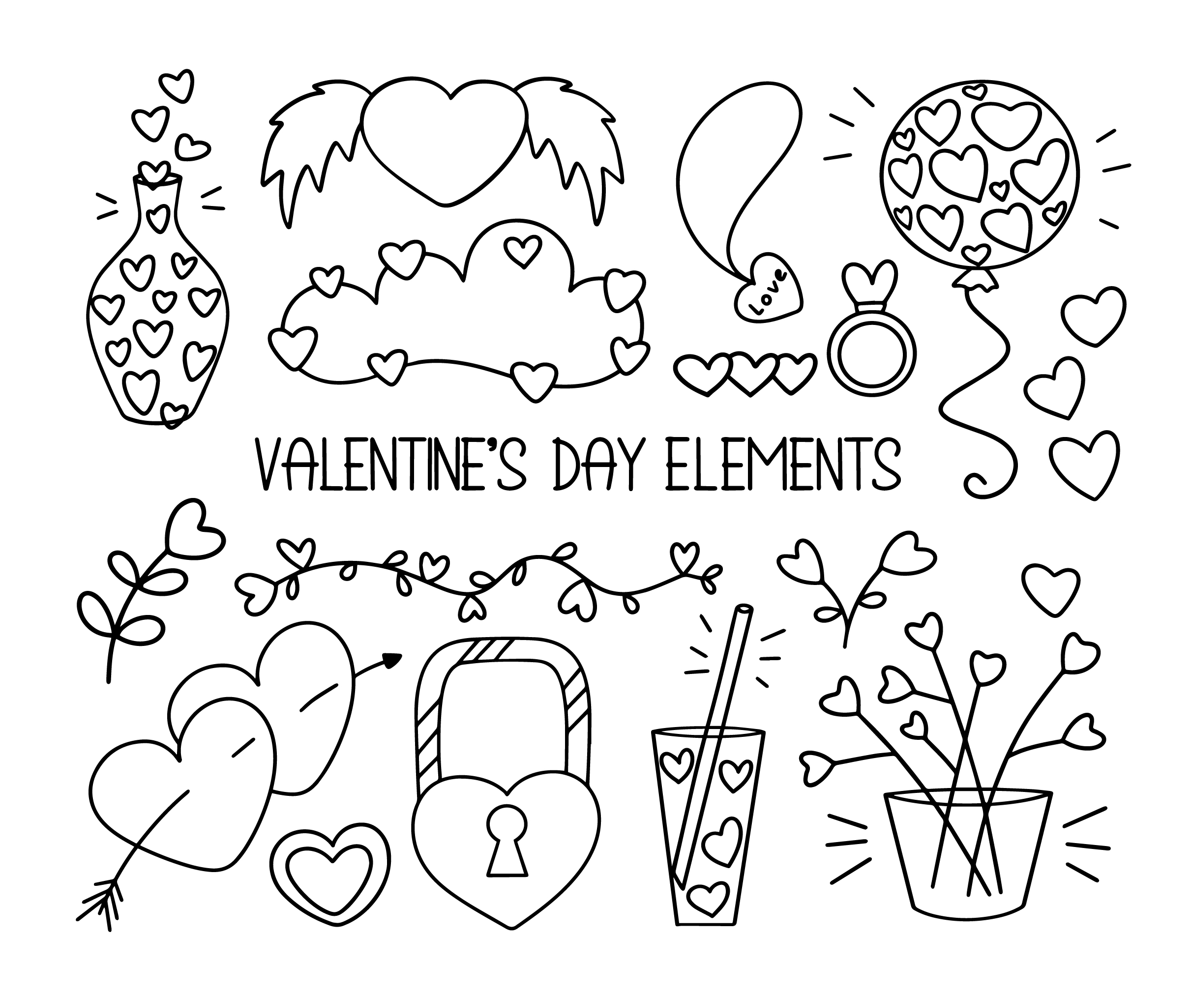 Vector elements black outline line silhouette concept beautiful 