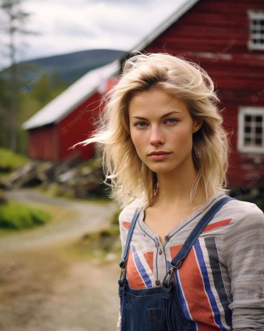 a-blonde-woman-in-overalls-standing-in-front-of-a-red-barn_89301