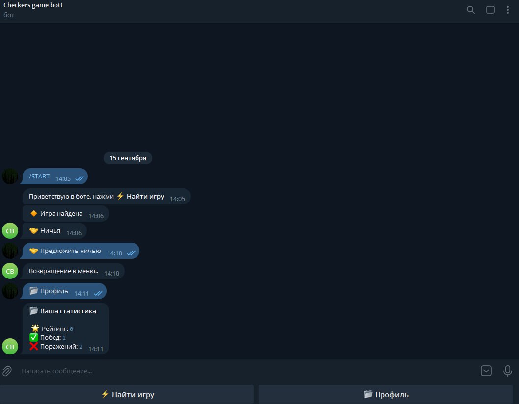 TG-bot - Checkers game bott - Фрилансер Константин Nines_OneL ninesonel -  Портфолио - Работа #4484480