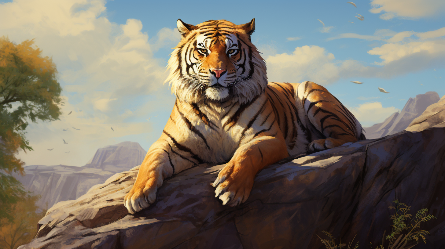 Тигр лежащий на скале.png