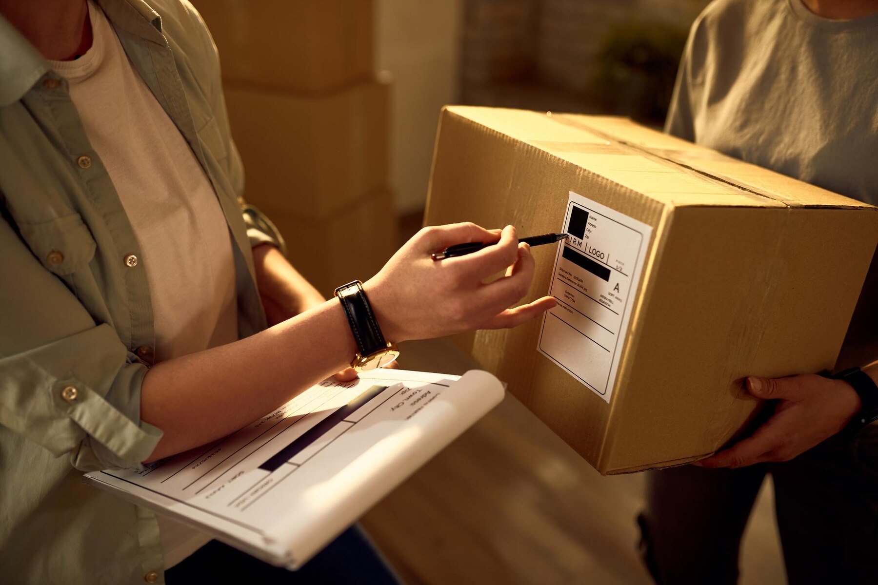 two-delivery-women-cooperating-while-checking-data-on-the-packag