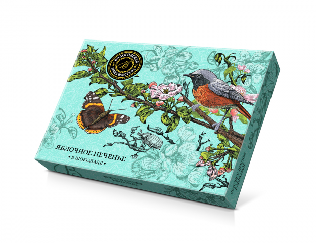 Дизайн упаковки для яблочного печенья в шоколаде.
