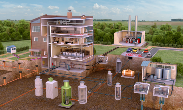 разрез здания с инженерными коммуникациями