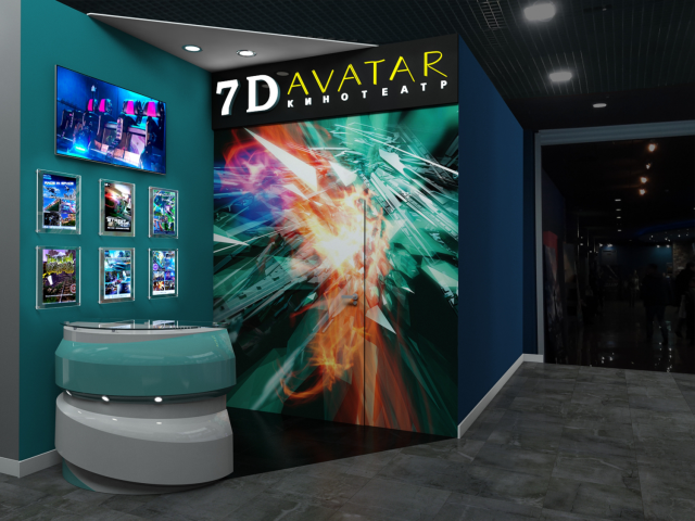 Визуализация зоны ресепшен для сети Кинотеатров "7D avatar"
