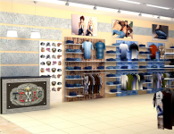 Рабочий эскиз оформления магазина джинсовой одежды