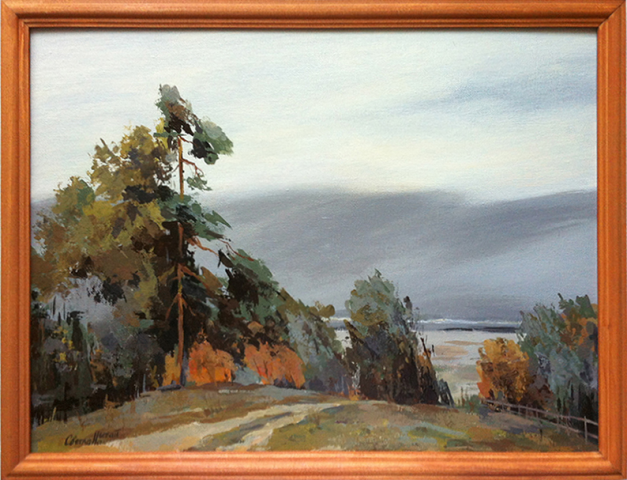 За околицей (в рамке). Холст, акрил.