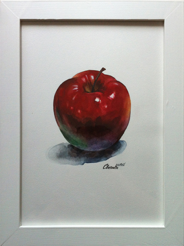 Яблоко (в рамке). Акв. бумага, акварель.