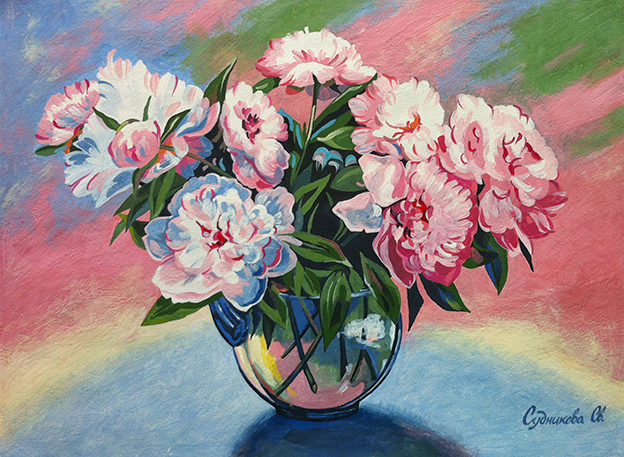 Пионы. Бумага, гуашь.