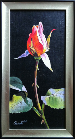 Бутон розы (в рамке). Холст, акрил.