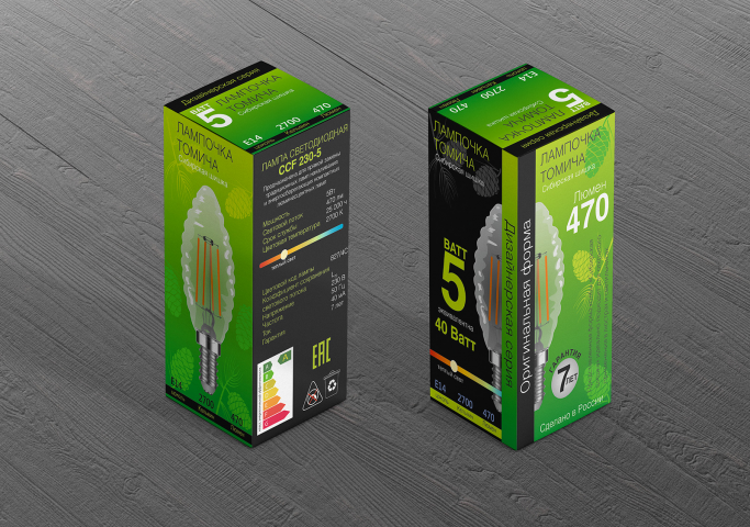Дизайн упаковки для лампочки Томича