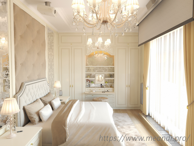 Спальня в сливочных оттенках.