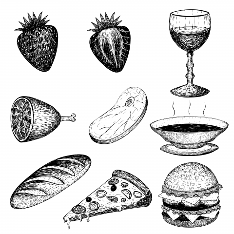 векторный набор еда контуры