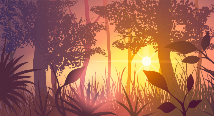 векторный фон закат в лесу