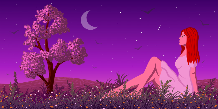 векторная иллюстрация девушка на природе