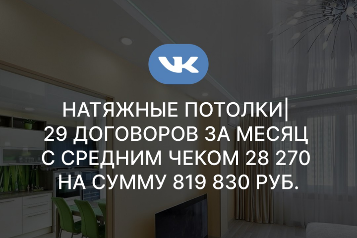 Натяжные потолки| 29 договоров за месяц с средним чеком 28 270&#