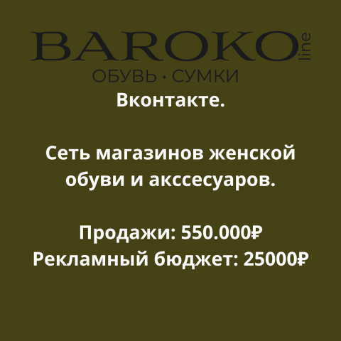 Продажи на 550 000 руб для магазина женской обуви