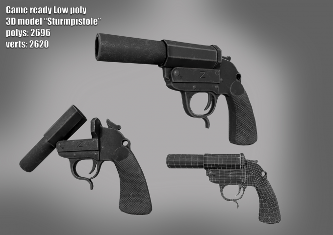 Game ready Low Poly 3d model Sturmpistole