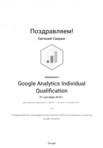 Google Analytics Individual Qualification 2018-2019гг.