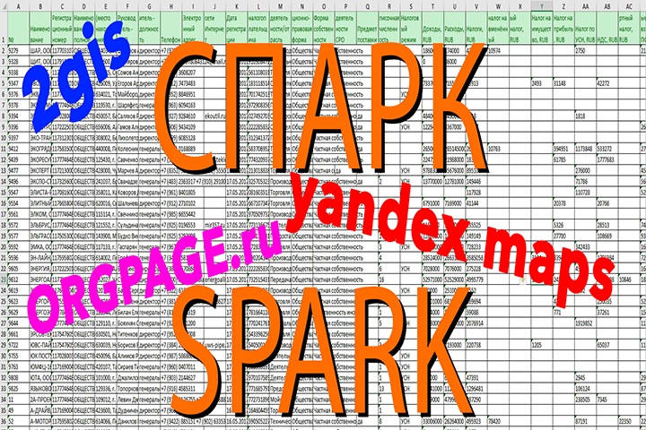 База компаний ОКВЭД, 2gis, ya.maps, SPARK, orgpage