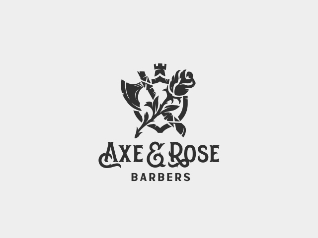 Логотип для барбершопа - Axe and Rose