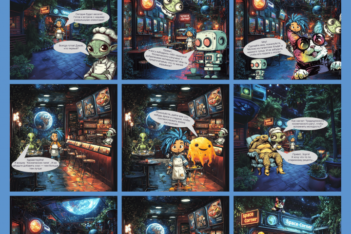 Нейросети. Комикс "Космическое кафе