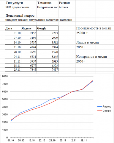 СЕО продвижение сайта Тематика "Натуральная Косметика" Астана