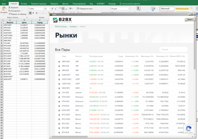 Парсинг сайта B2BX Рынки - Real Time