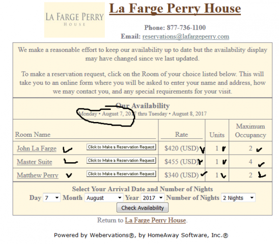 Парсинг свободных номеров отеля La Farge Perry House