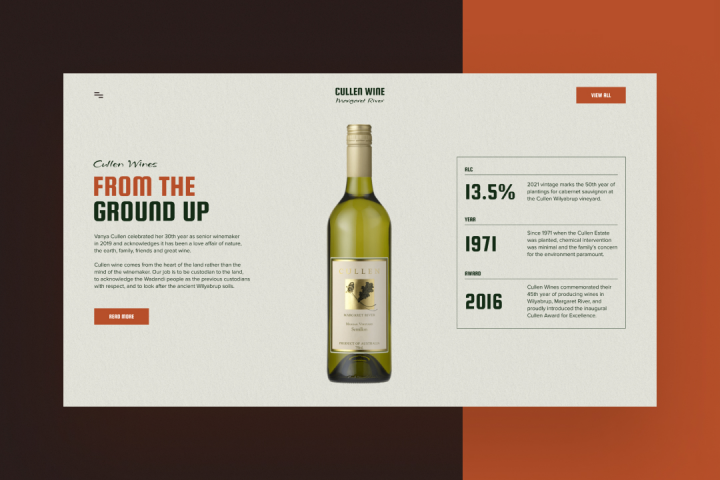 Концепт-дизайн главной страницы для бренда вина Cullen Wine — премиальная подача, вкус и наследие