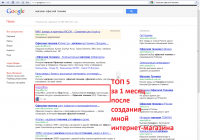 Топ 5 Google через 1 месяц после создания интернет магазина