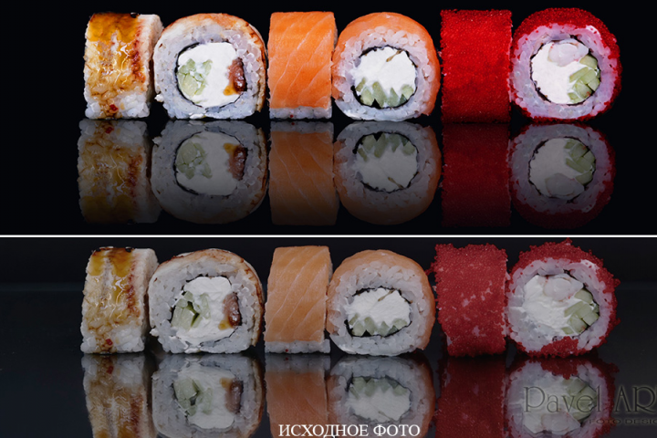 Пищевая продукция 55. Подготовка фото для сайта. Суши и роллы.