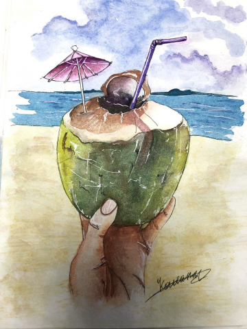 Кокос на пляже. Скетч