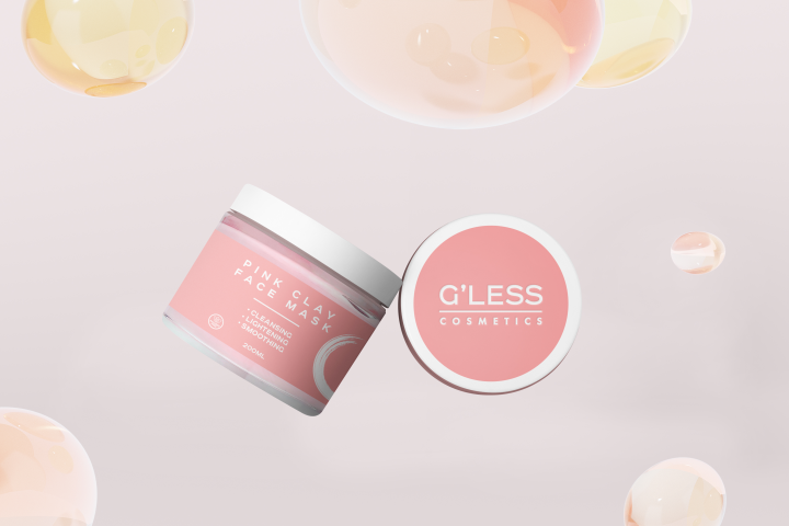 Дизайн упаковки косметики бренда G'LESS. Розовая маска из глины