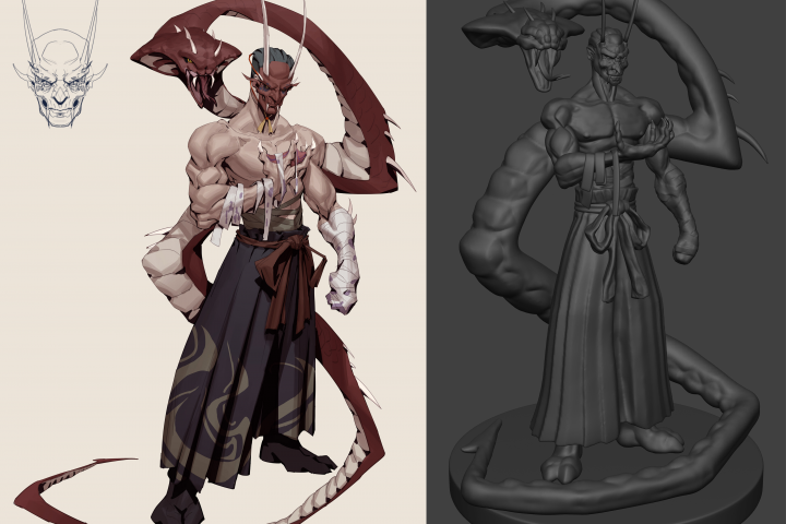 Человекоподобный с рогами для печати по референсу