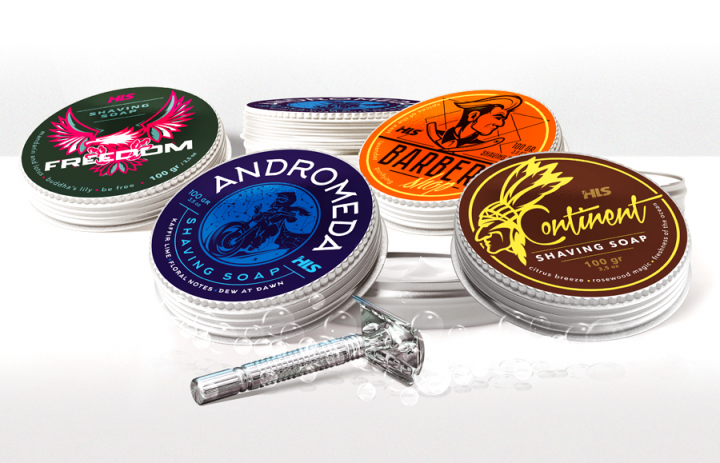 Иллюстрации и этикетки на серию мужского мыла для бритья