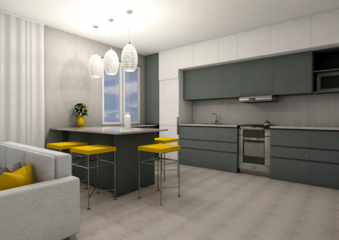 3D визуализация. Кухня-гостиная. Частный дом