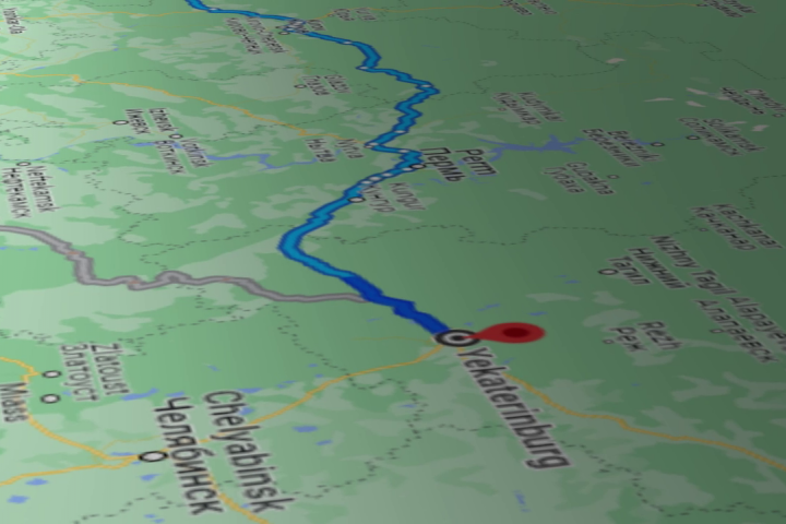 Анимация пути на Карте Екатеринбург - Санкт-Петербург