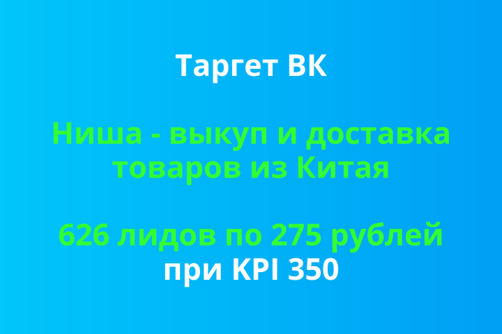 Таргет ВК. Выкуп и доставка из Китая. 626 обращений по 275р