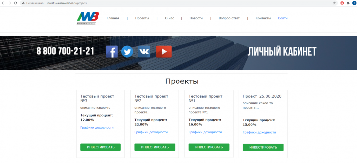 Сайт по инвестициям с личными кабинетами, реферальной программой