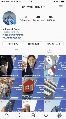 Инстаграм для инвестиционной компании на чешском языке