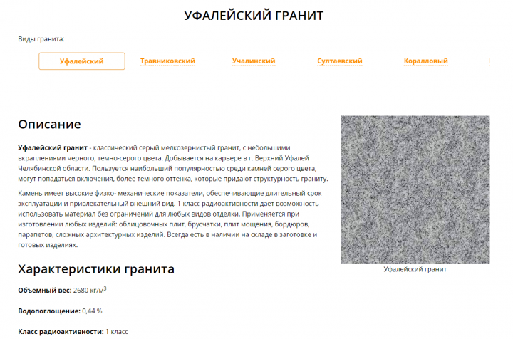 Основные характеристики данной разновидности гранита