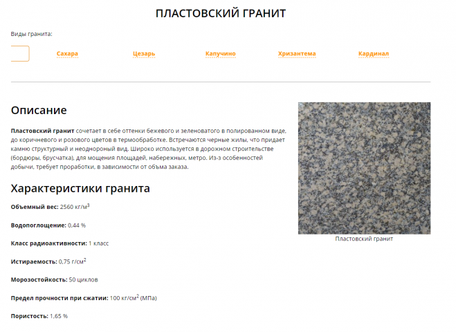 Основные характеристики данной разновидности гранита