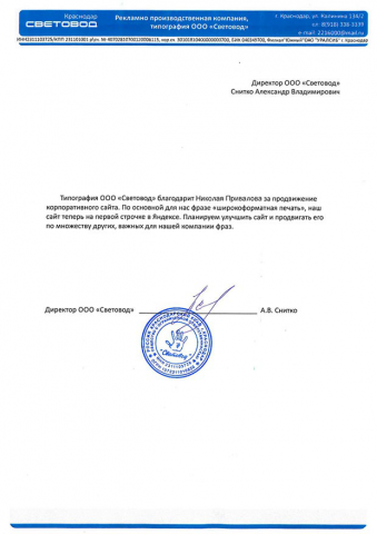 Продвижение сайта агентства "Световод"