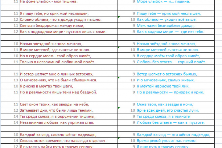 Доработка рифмы и ритма в стихе клиента
