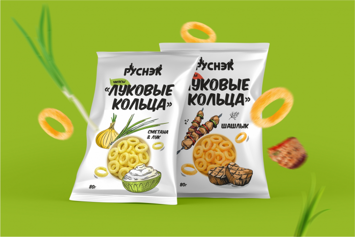 Разработка логотипа и упаковки для снеков "Руснэк"