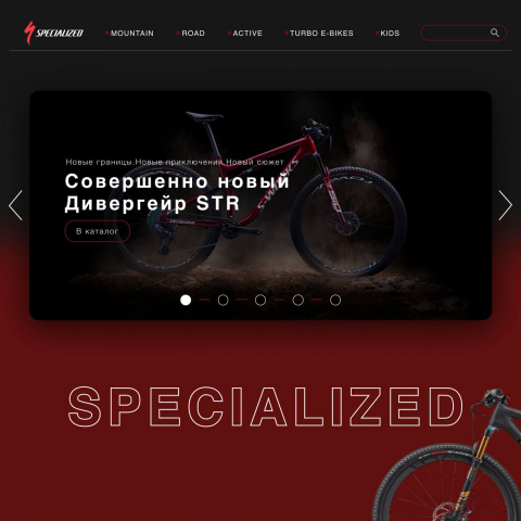Главная страница для интернет магазина SPECIALIZED