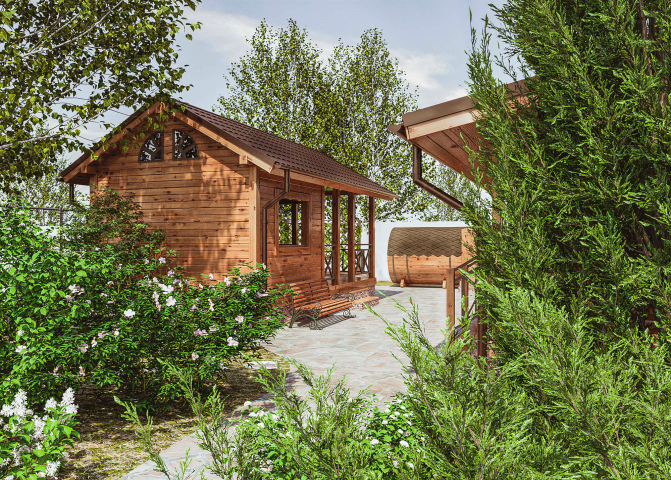 Визуализация беседки с ландшафтом